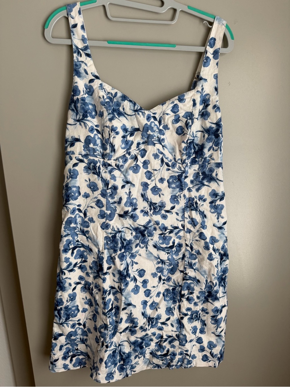 Abercrombie & Fitch Linen Blue Floral Print Mini Dress